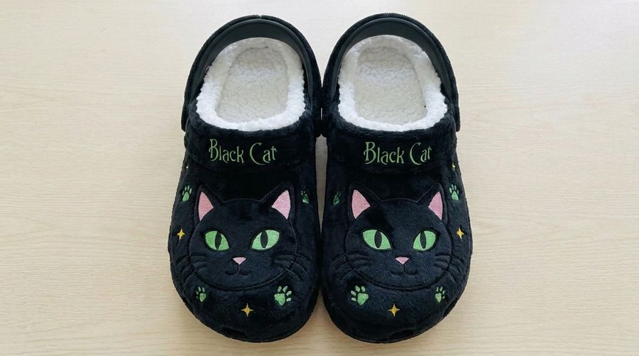 Wholesale Black Cat Plush Clogs Cartoon Fuzzy Slippers Sherpa-Lined Winter Indoor Outdoor Garden Shoes Unisex