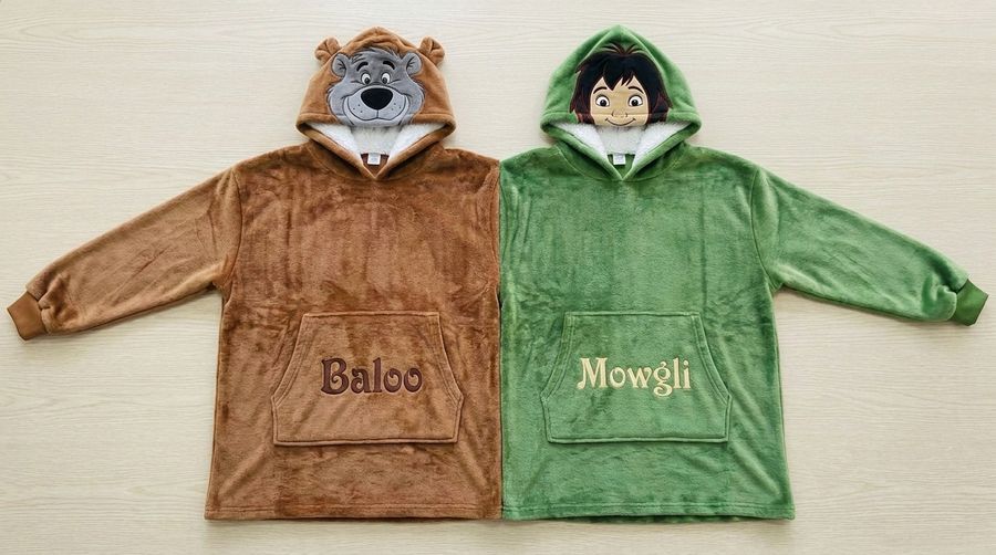 Factory Wholesale Baloo & Mowgli Couple Hoodie Cartoon Plush Flannel Sherpa-Lined Oversized Matching Pullover for Lovers