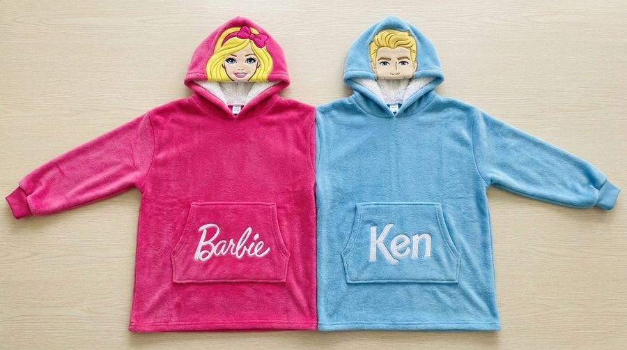 Factory Wholesale Barbie & Ken Couple Hoodie Cartoon Plush Flannel Sherpa-Lined Oversized Matching Pullover for Lovers
