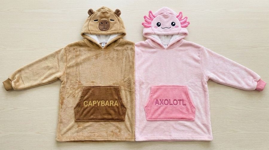 Factory Wholesale Capybara & Axolotl Couple Hoodie Cartoon Plush Flannel Sherpa-Lined Oversized Matching Pullover for Lovers