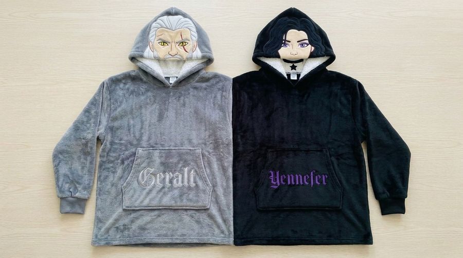 Factory Wholesale Geralt & Yennefer Couple Hoodie Cartoon Plush Flannel Sherpa-Lined Oversized Matching Pullover for Lovers