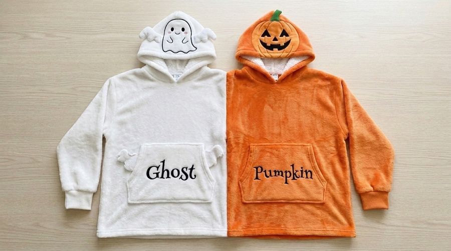 Factory Wholesale Ghost & Pumpkin Couple Hoodie Cartoon Plush Flannel Sherpa-Lined Oversized Matching Pullover for Lovers