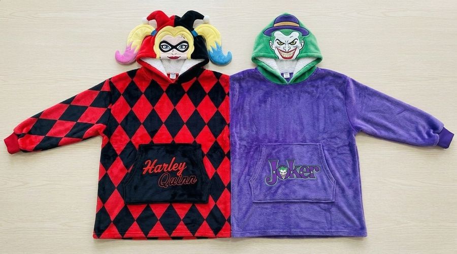 Factory Wholesale Harley Quinn & Joker Couple Hoodie Cartoon Plush Flannel Sherpa-Lined Oversized Matching Pullover for Lovers