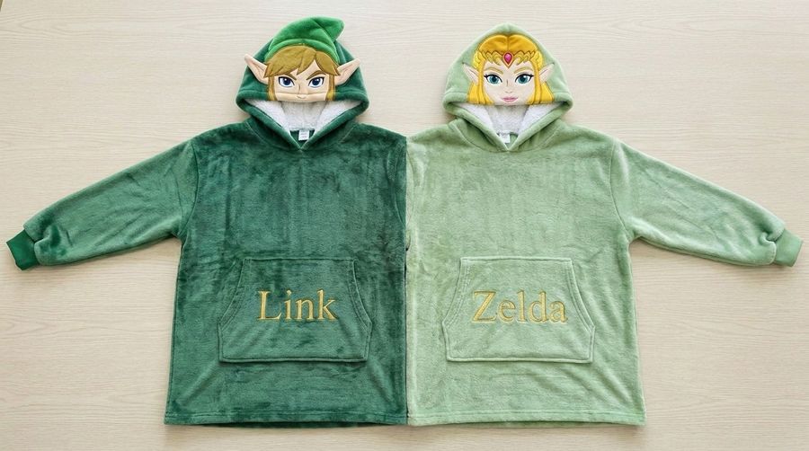 Factory Wholesale Link & Zelda Couple Hoodie Cartoon Plush Flannel Sherpa-Lined Oversized Matching Pullover for Lovers