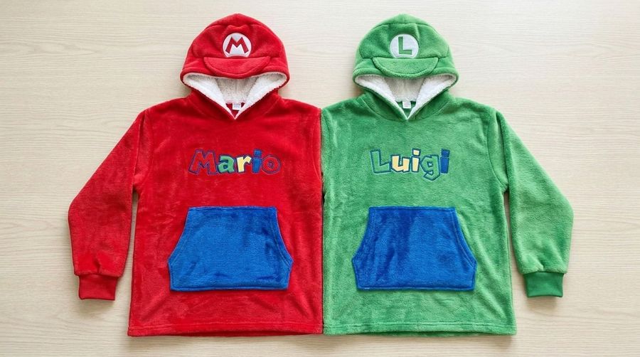 Factory Wholesale Mario & Luigi Couple Hoodie Cartoon Plush Flannel Sherpa-Lined Oversized Matching Pullover for Lovers