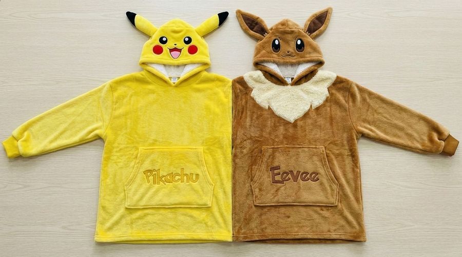 Factory Wholesale Pikachu & Eevee Couple Hoodie Cartoon Plush Flannel Sherpa-Lined Oversized Matching Pullover for Lovers