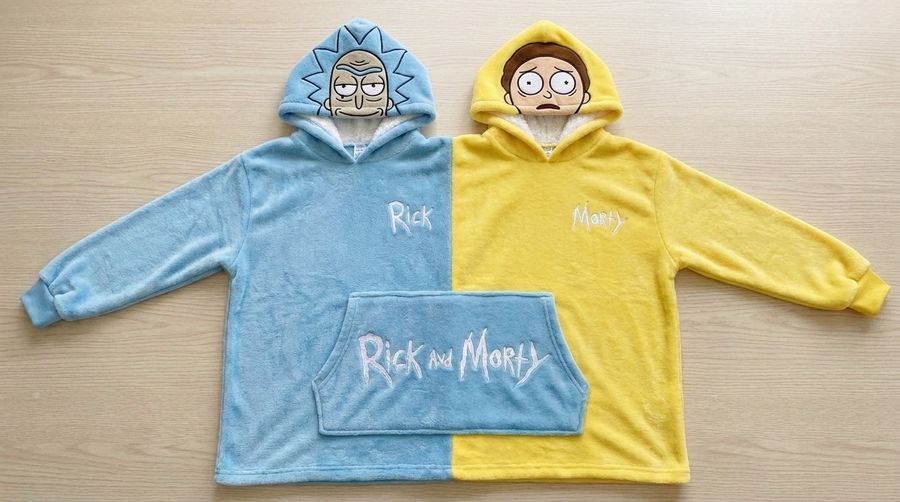 Factory Wholesale Rick & Morty Couple Hoodie Cartoon Plush Flannel Sherpa-Lined Oversized Matching Pullover for Lovers