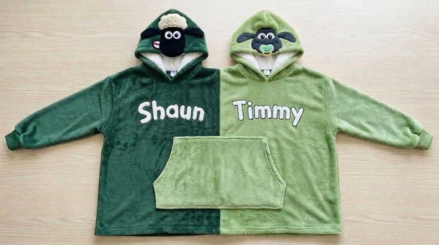 Factory Wholesale Shaun & Timmy Couple Hoodie Cartoon Plush Flannel Sherpa-Lined Oversized Matching Pullover for Lovers
