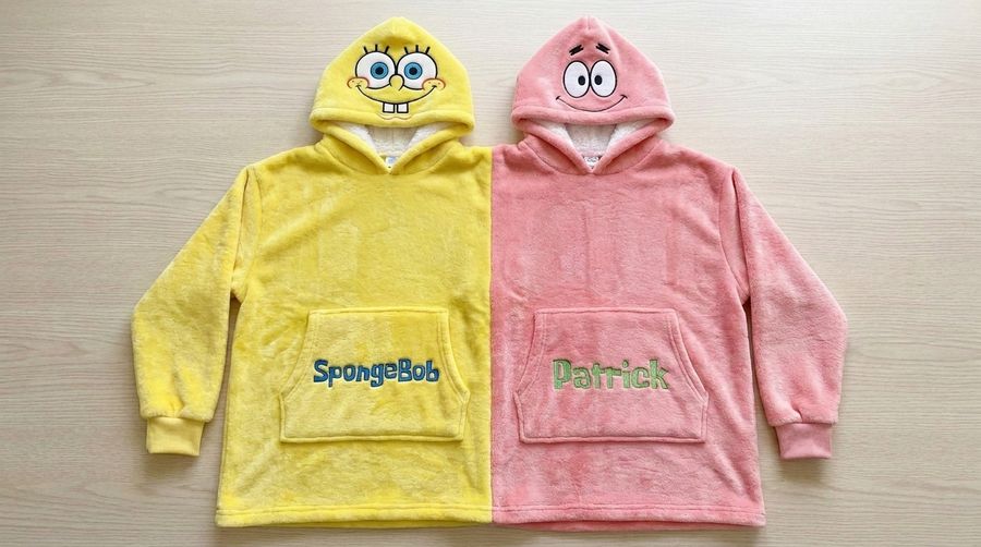 Factory Wholesale SpongeBob & Patrick Couple Hoodie Cartoon Plush Flannel Sherpa-Lined Oversized Matching Pullover for Lovers