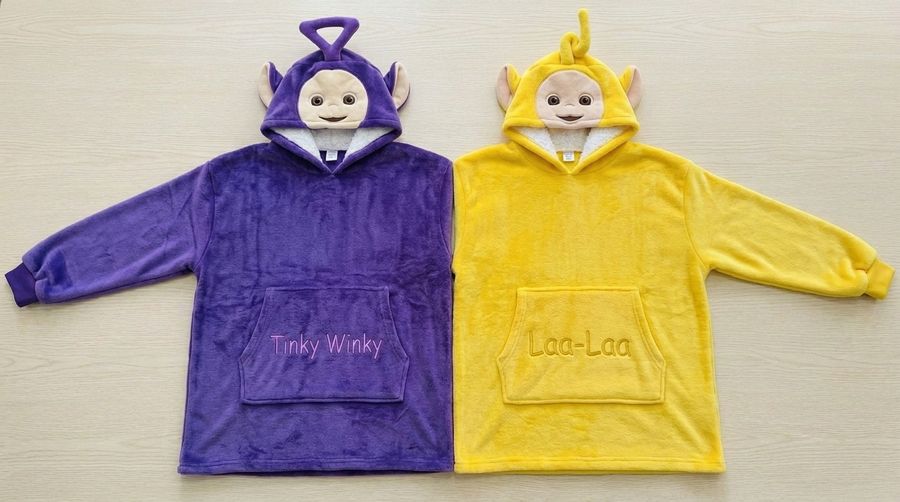 Factory Wholesale Tinky Winky & Laa-Laa Couple Hoodie Cartoon Plush Flannel Sherpa-Lined Oversized Matching Pullover for Lovers