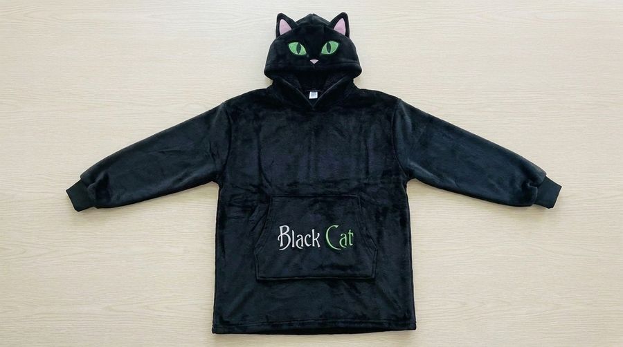 Wholesale Black Cat Character Hoodie Cartoon Plush Hooded Sweatshirt Sherpa Lining Cosplay Loungewear Unisex