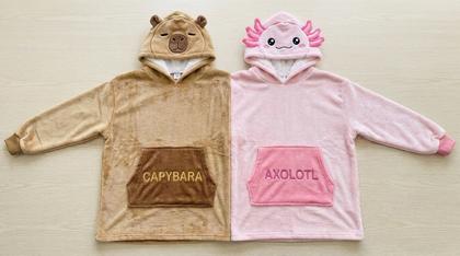 Capybara & Axolotl Couple Plush Hoodies