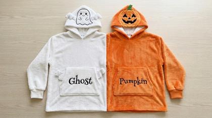 Ghost & Pumpkin Couple Plush Hoodies